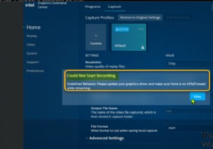 Intel ग्राफ़िक्स कमांड सेंटर में रिकॉर्डिंग त्रुटि प्रारंभ नहीं कर सका 