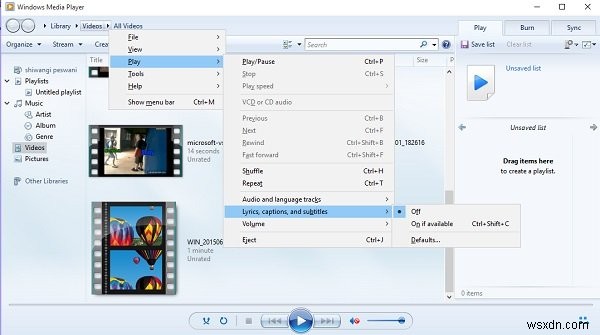 Windows 11/10 . में वीडियो के लिए गीत, कैप्शन और उपशीर्षक दिखाएँ या छिपाएँ 