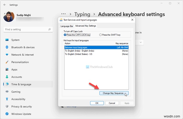 विंडोज 11 में इनपुट लैंग्वेज बदलने के लिए की सीक्वेंस कैसे बदलें 