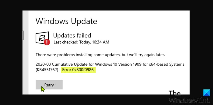 Windows 11/10 . पर Windows अद्यतन त्रुटि 0x800f0986 ठीक करें 