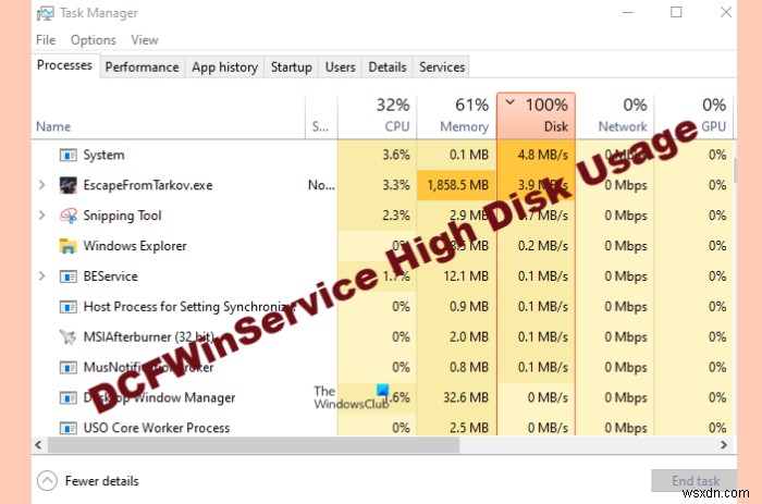 Windows 11/10 पर DCFWinService उच्च डिस्क उपयोग को ठीक करें 