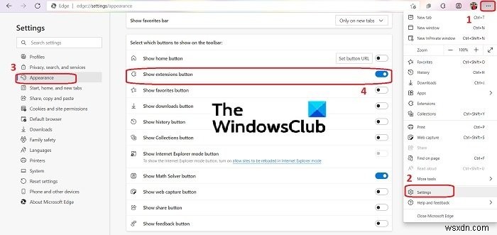 Microsoft Edge से एक्सटेंशन मेनू बटन को कैसे हटाएं 