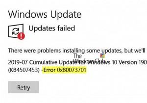 Windows अद्यतन स्थापित करने में विफल - त्रुटि 0x80073701 