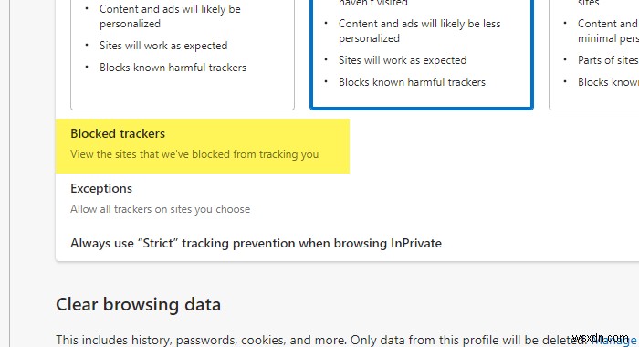 Microsoft Edge में सभी ब्लॉक किए गए ट्रैकर्स को कैसे देखें या हटाएं? 
