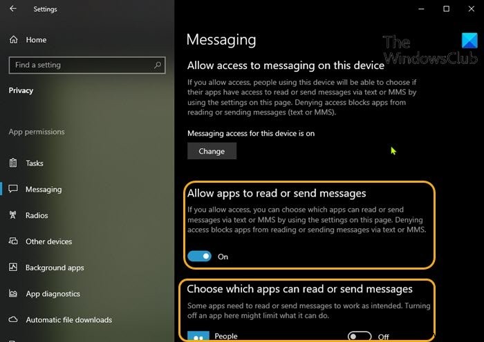 विंडोज़ 11/10 में ऐप्स को टेक्स्ट या संदेशों तक पहुँचने से कैसे रोकें? 