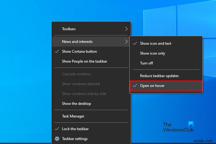 विंडोज 10 में होवर पर ओपन न्यूज और इंटरेस्ट को सक्षम या अक्षम करें 