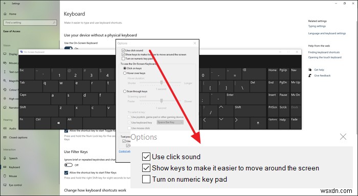 विंडोज 10 में ऑन-स्क्रीन कीबोर्ड के लिए कीबोर्ड साउंड को कैसे बंद करें 