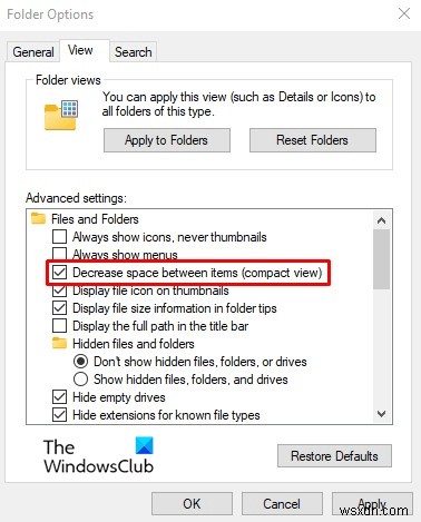 विंडोज 11/10 में फाइल एक्सप्लोरर में कॉम्पैक्ट व्यू को कैसे निष्क्रिय करें 