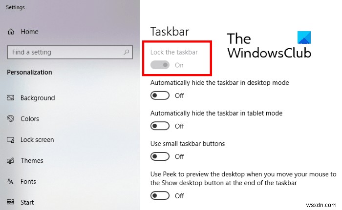 विंडोज 10 सेटिंग्स में लॉक टास्कबार विकल्प को कैसे निष्क्रिय करें 