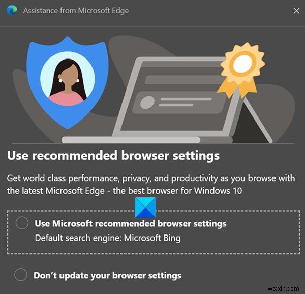Microsoft एज में अनुशंसित ब्राउज़र सेटिंग्स का उपयोग करें को अक्षम कैसे करें 