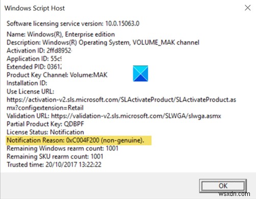 Windows सक्रियण त्रुटि 0xc004f200 (गैर-वास्तविक) ठीक करें 