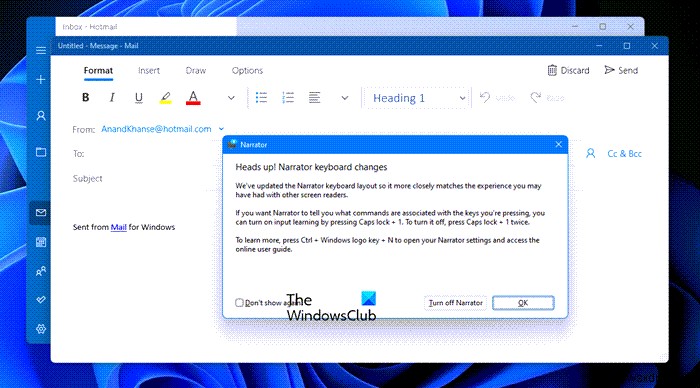 विंडोज मेल ऐप में ईमेल लिखने के लिए नैरेटर का उपयोग कैसे करें 