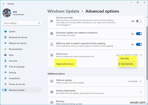 विंडोज 11/10 . में सक्रिय घंटों को स्वचालित रूप से कैसे समायोजित करें 