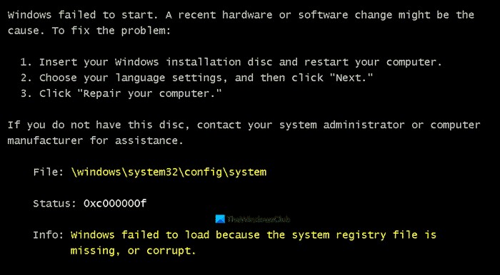 फिक्स Windows\System32\config\SYSTEM गुम या दूषित है 