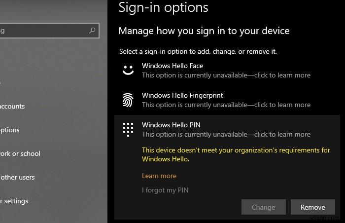 यह डिवाइस Windows Hello के लिए आपके संगठन की ज़रूरतों को पूरा नहीं करता है 