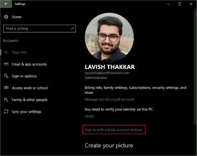 विंडोज 11/10 में माइक्रोसॉफ्ट अकाउंट को लोकल अकाउंट में कैसे बदलें 