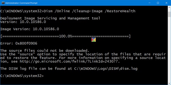 DISM विफल रहता है, स्रोत फ़ाइलें नहीं मिल सकीं, Windows 11/10 में त्रुटि 0x800f081f या 0x800f0906 