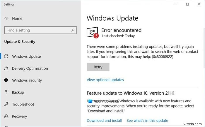 Windows अद्यतन त्रुटि को ठीक करें 0x800F0922 