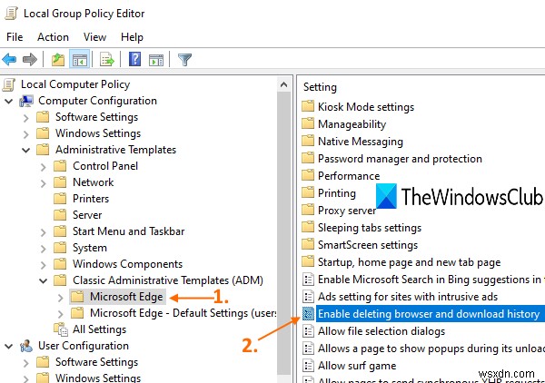 Microsoft Edge में ब्राउज़र इतिहास और डाउनलोड इतिहास को हटाने से रोकें 