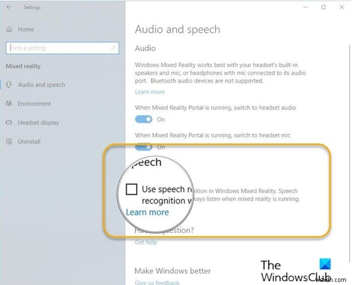 विंडोज 10 में विंडोज मिक्स्ड रियलिटी में स्पीच रिकग्निशन को कैसे चालू या बंद करें 