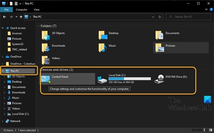 विंडोज 11/10 में फाइल एक्सप्लोरर में कंट्रोल पैनल कैसे जोड़ें 