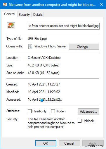 यह फ़ाइल किसी अन्य कंप्यूटर से आई है और इस कंप्यूटर को सुरक्षित रखने में मदद करने के लिए इसे अवरुद्ध किया जा सकता है 