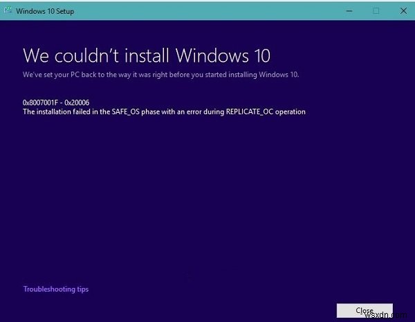 Windows अद्यतन त्रुटि 0x8007001f - 0x20006 . के साथ विफल रहता है 