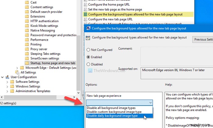 एज न्यू टैब पेज के लिए इमेज बैकग्राउंड टाइप को डिसेबल कैसे करें 
