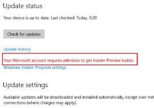 अंदरूनी पूर्वावलोकन बनाने के लिए आपके Microsoft खाते पर ध्यान देने की आवश्यकता है 