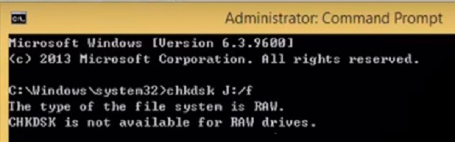 फ़ाइल सिस्टम का प्रकार RAW है, CHKDSK RAW ड्राइव के लिए उपलब्ध नहीं है 