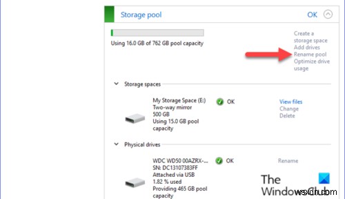 विंडोज 10 में स्टोरेज स्पेस के लिए स्टोरेज पूल का नाम कैसे बदलें 