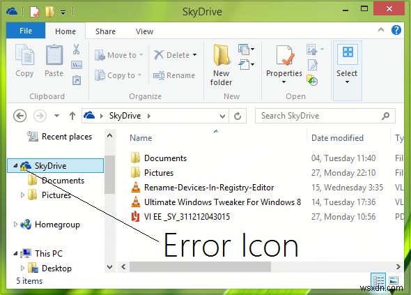 Windows फ़ाइल एक्सप्लोरर में OneDrive विस्मयादिबोधक चिह्न त्रुटि चिह्न 