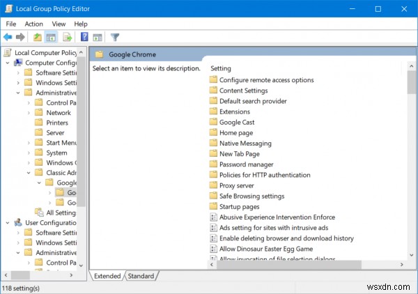 Windows 11/10 . में समूह नीति का उपयोग करके Google Chrome को कॉन्फ़िगर करें 