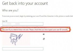 आपके द्वारा दर्ज की गई उपयोगकर्ता आईडी मौजूद नहीं है - Microsoft खाता त्रुटि 