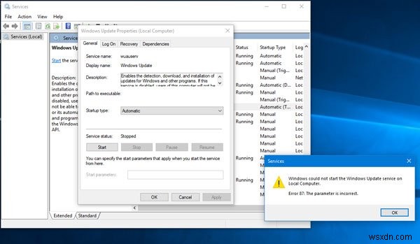 Windows स्थानीय कंप्यूटर पर Windows अद्यतन सेवा प्रारंभ नहीं कर सका 