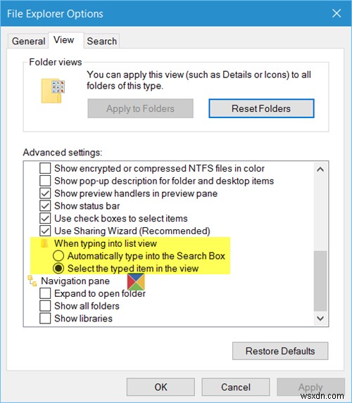 फ़ाइल एक्सप्लोरर को स्वचालित रूप से खोज बॉक्स में टाइप करने के लिए सेट करें या विंडोज 11/10 में एक आइटम का चयन करें 