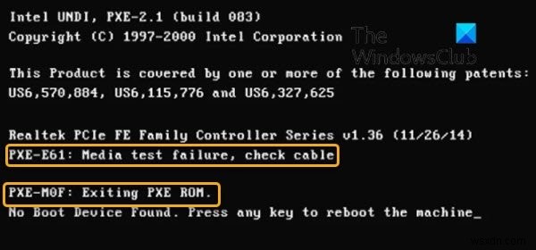 PXE-E61, मीडिया परीक्षण विफलता को ठीक करें, Windows 11/10 पर केबल बूट त्रुटि की जाँच करें 