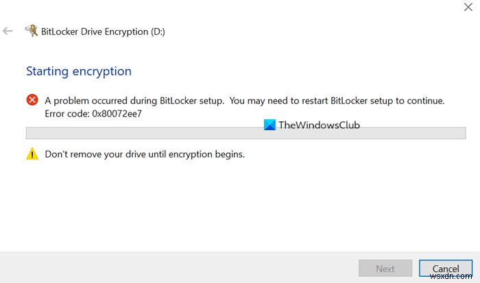 BitLocker सेटअप के दौरान एक समस्या हुई 