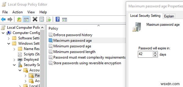 Microsoft खाते और स्थानीय खाते के लिए पासवर्ड समाप्ति तिथि सेट करें 