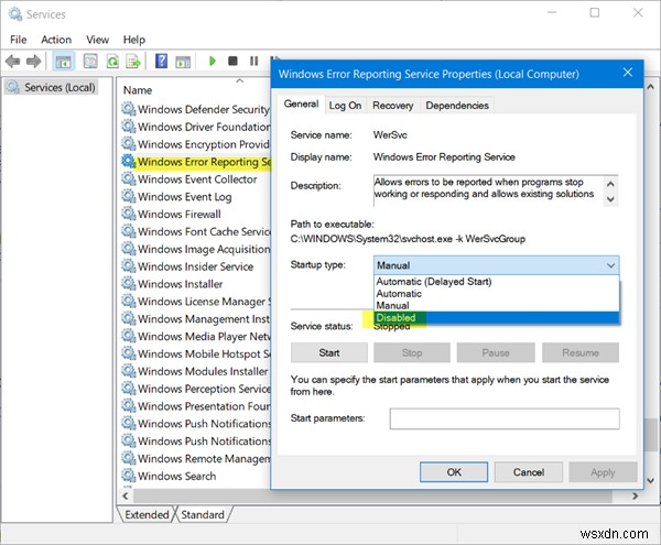 Windows 11/10 में Microsoft Windows त्रुटि रिपोर्टिंग सेवा 