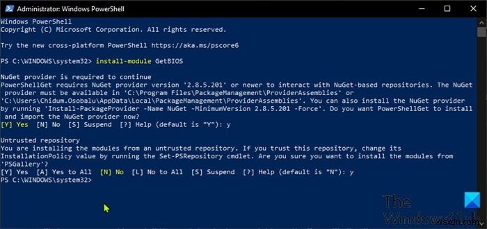 GetBIOS PowerShell मॉड्यूल का उपयोग करके कंप्यूटर BIOS सेटिंग्स को कैसे सूचीबद्ध करें 