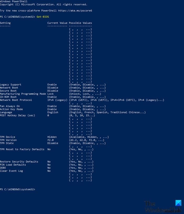 GetBIOS PowerShell मॉड्यूल का उपयोग करके कंप्यूटर BIOS सेटिंग्स को कैसे सूचीबद्ध करें 