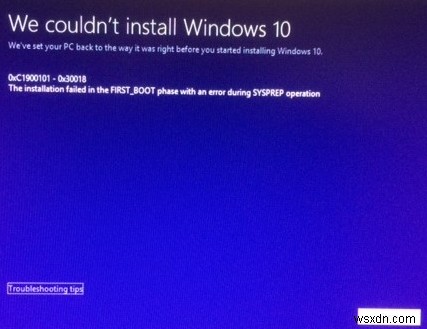 Windows 11/10 स्थापित या अद्यतन करने में विफल रहता है:त्रुटि 0xC1900101 - 0x30018 