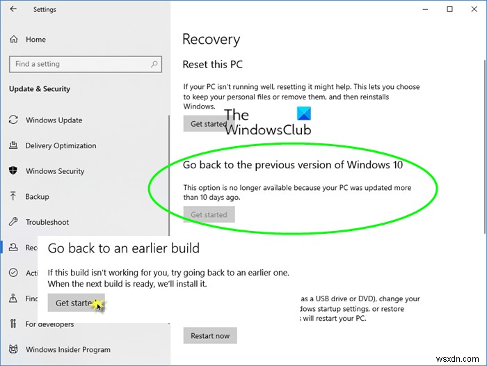 विंडोज 10 के पहले के बिल्ड या पिछले संस्करण पर वापस कैसे जाएं 