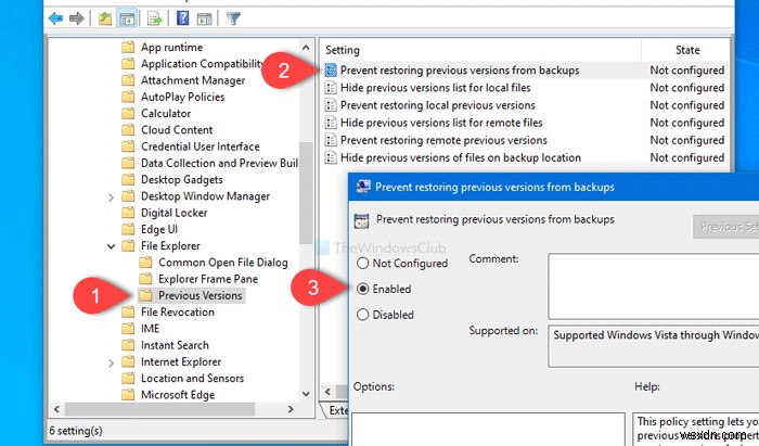 Windows 10 में बैकअप से फ़ाइलों के पिछले संस्करणों को पुनर्स्थापित करने से कैसे रोकें 