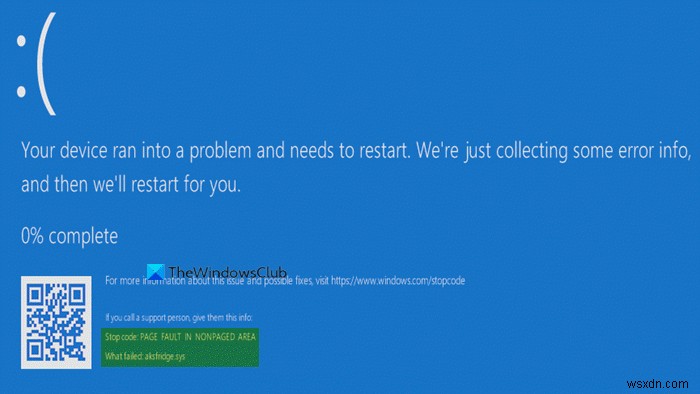 Windows 10 में aksfridge.sys ब्लू स्क्रीन त्रुटि को ठीक करें 