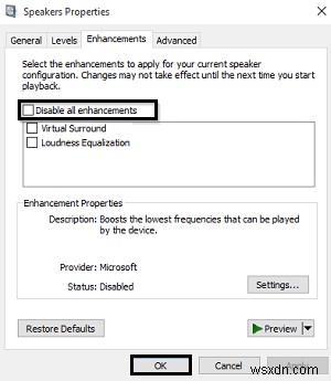 विंडोज 10 में ऑडियो एन्हांसमेंट को बंद या अक्षम करें 