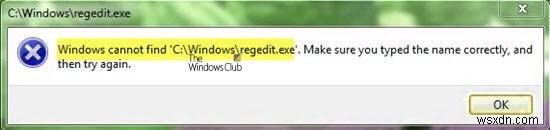 विंडोज़ को सी:/विंडोज़/regedit.exe नहीं मिल रहा है 