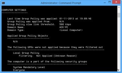 Windows 11/10 में समूह नीति परिणाम उपकरण (GPResult.exe) के साथ सेटिंग्स सत्यापित करें 