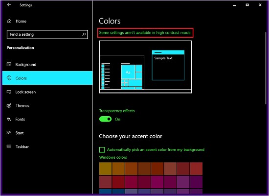 विंडोज 11/10 में हाई कंट्रास्ट मोड एरर में कुछ सेटिंग्स उपलब्ध नहीं हैं 